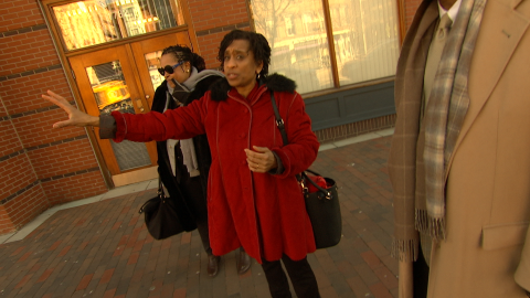 Wanda and Valerie Whitmore frame the shot in downtown Boston.
